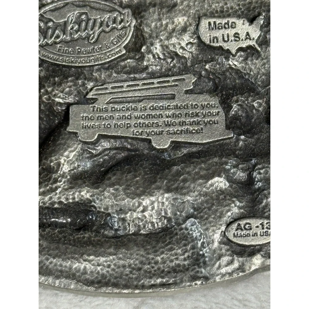 Siskiyou Firefighter Belt Buckle Vintage Fine Pewter Made in USA AG-13 Silver